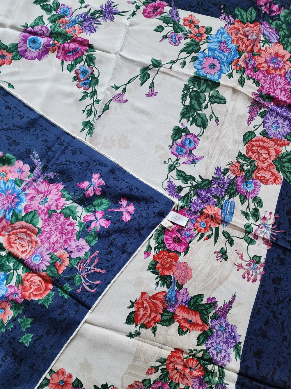 Auth Dior Floral Silk Scarf in Navy, White, Pink, Red, Blue, Green, Purple